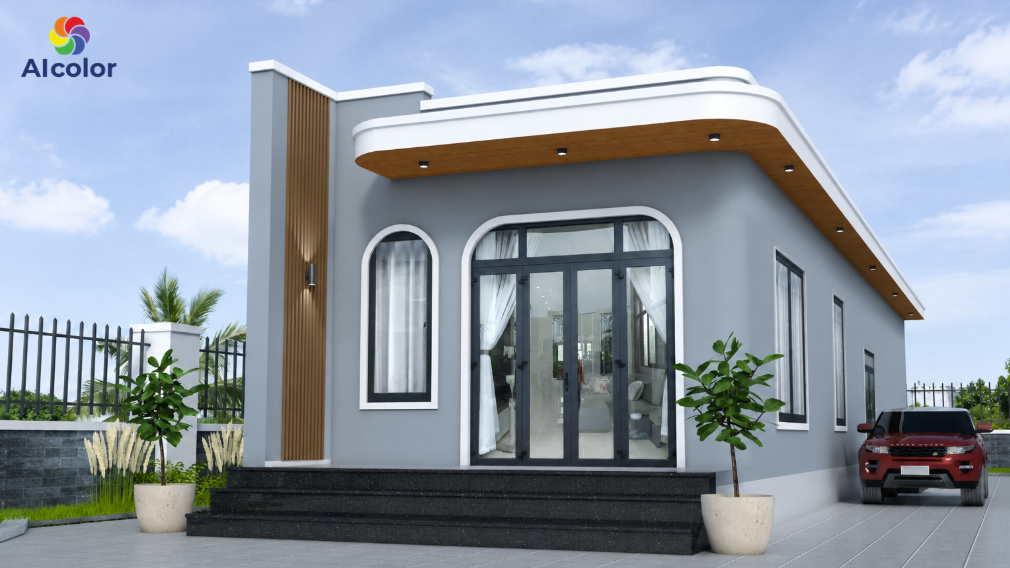 Sơn mặt tiền nh&agrave; phố m&agrave;u x&aacute;m xanh thời thượng