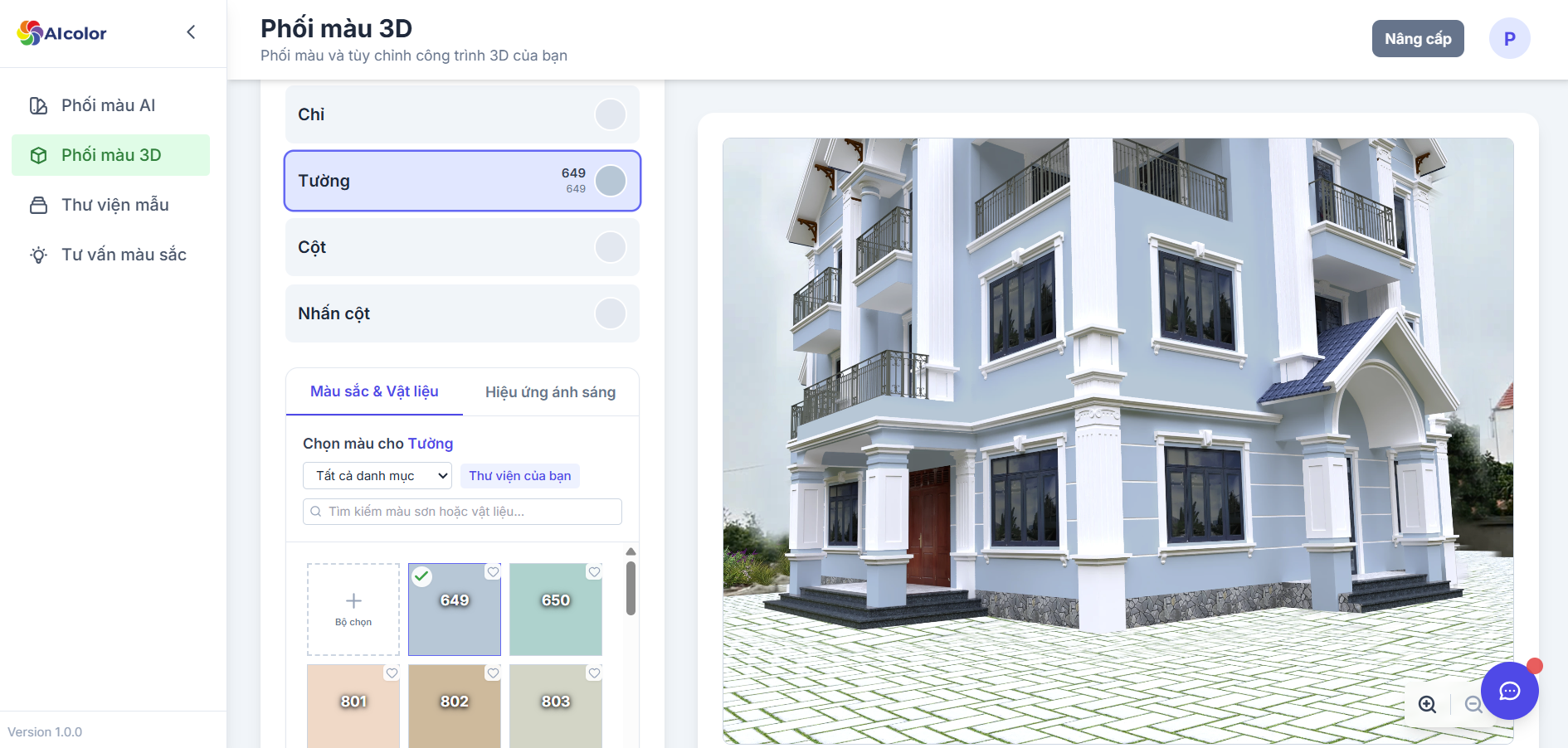 Trải nghiệm phối m&agrave;u sơn nh&agrave; m&agrave;u x&aacute;m xanh c&ugrave;ng c&ocirc;ng nghệ AIcolor