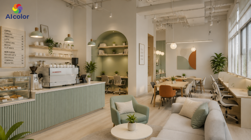 M&agrave;u sơn qu&aacute;n cafe văn ph&ograve;ng hiện đại v&agrave; trẻ trung
