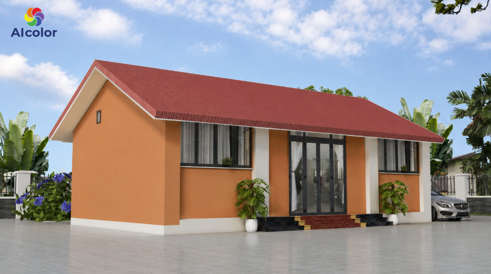 Sơn nh&agrave; cấp 4 m&agrave;u cam đất gần gũi