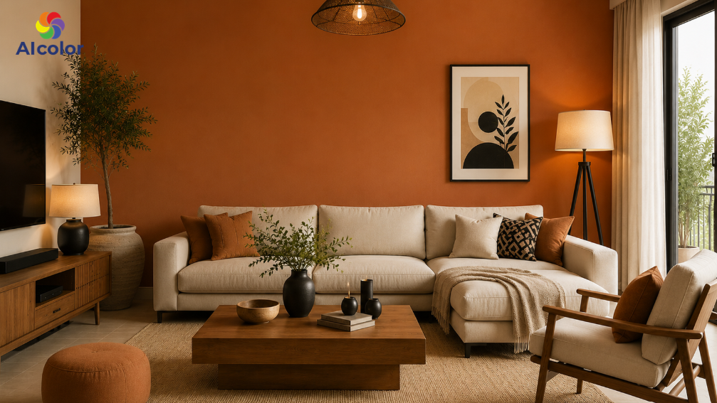 Sơn ph&ograve;ng kh&aacute;ch m&agrave;u cam đất