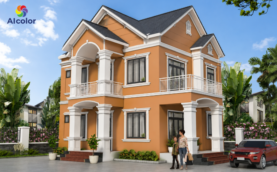 Sơn ngoại thất biệt thự m&agrave;u cam đất sang trọng rực rỡ