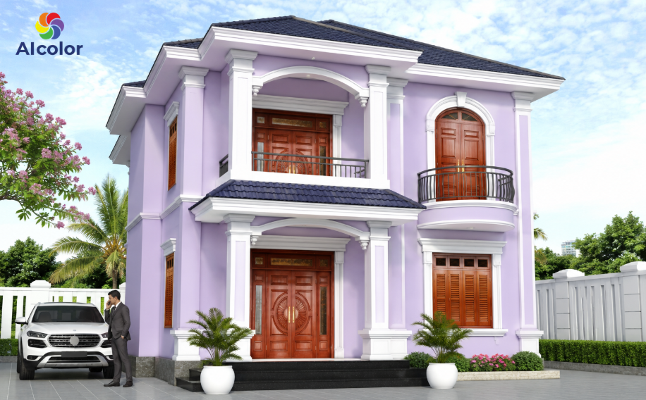 Nh&agrave; m&aacute;i nhật 2 tầng sơn m&agrave;u t&iacute;m khoai m&ocirc;n
