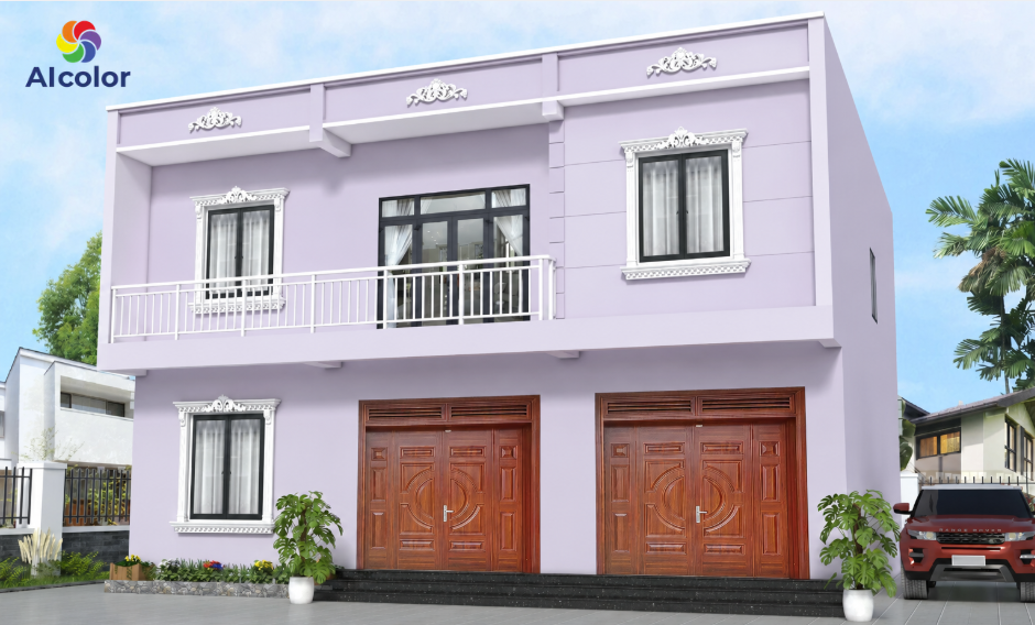 Sơn mặt tiền nh&agrave; phố m&agrave;u t&iacute;m khoai m&ocirc;n hiện đại