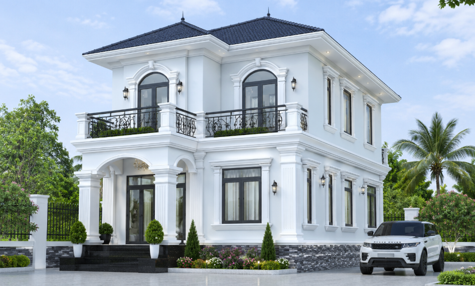 Sơn nh&agrave; m&aacute;i nhật m&agrave;u trắng &aacute;nh xanh ngọc dịu m&aacute;t, thư th&aacute;i