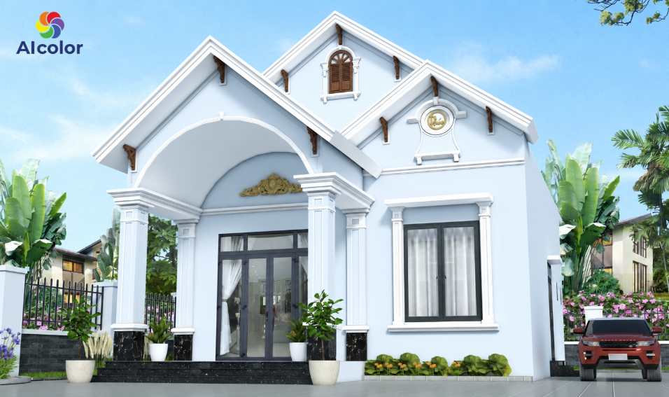 Sơn nh&agrave; m&agrave;u trắng xanh dương thanh lịch, tinh tế