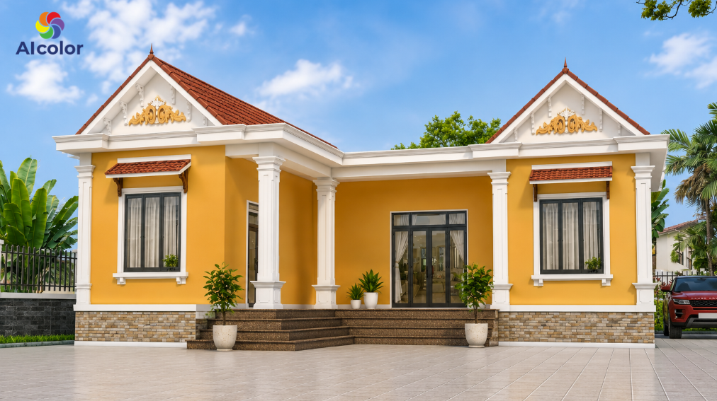 Sơn nh&agrave; cấp 4 v&agrave; nh&agrave; m&aacute;i Th&aacute;i m&agrave;u v&agrave;ng cam