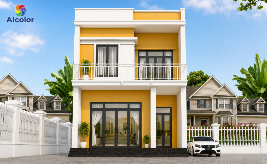 Sơn mặt tiền nh&agrave; phố m&agrave;u v&agrave;ng cam