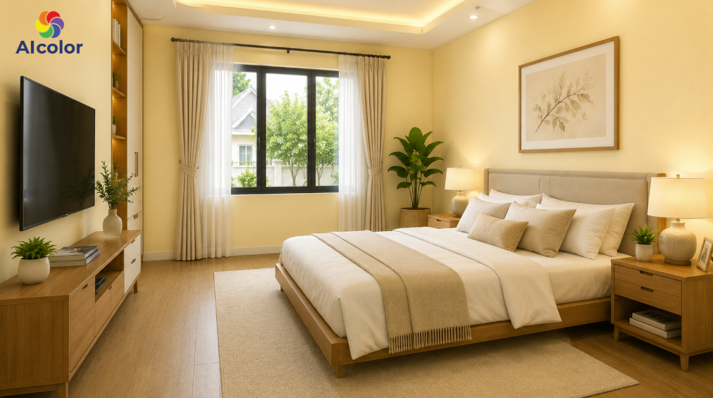 Sơn ph&ograve;ng bếp m&agrave;u v&agrave;ng kem nhạt