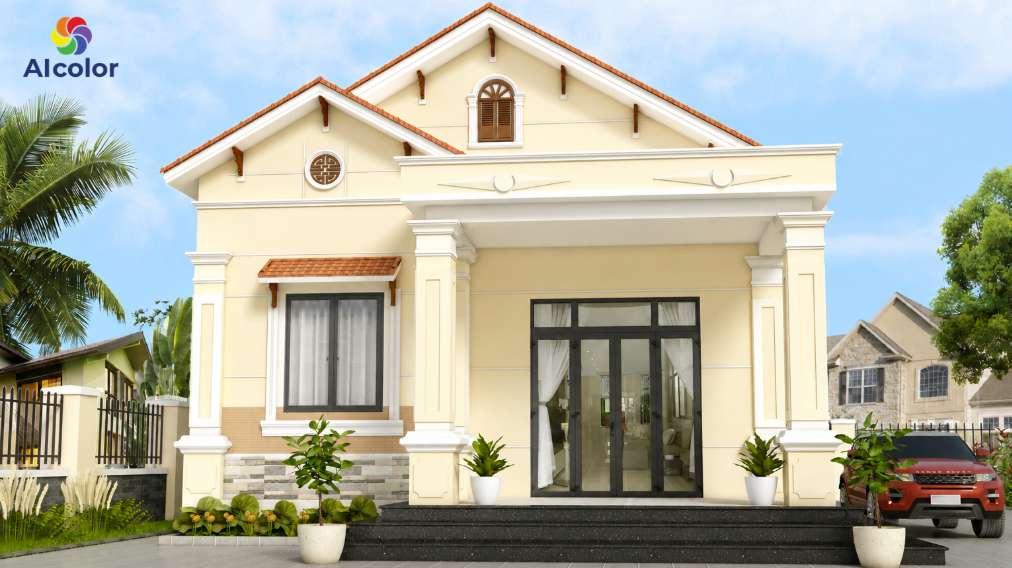 Mặt tiền nha cấp 4 sơn v&agrave;ng kem nhạt