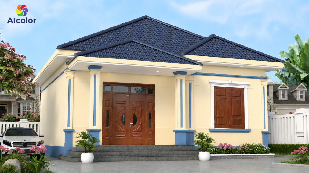 Phối m&agrave;u tương phản v&agrave;ng kem v&agrave; xanh lam