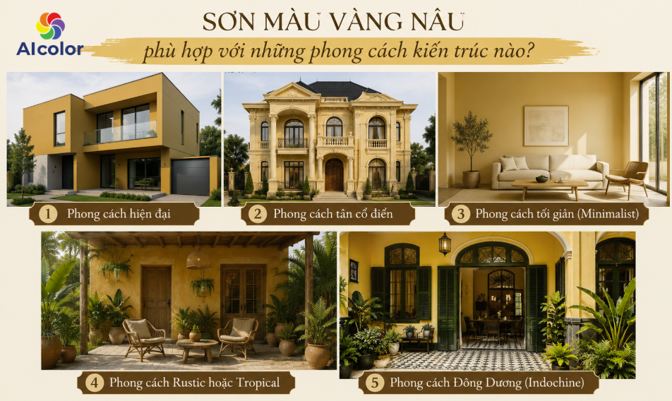 Sơn m&agrave;u v&agrave;ng n&acirc;u ph&ugrave; hợp với nhiều phong c&aacute;ch kiến tr&uacute;c