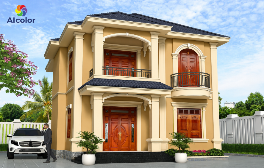 Sơn ngoại thất biệt thự m&agrave;u v&agrave;ng n&acirc;u sang trọng