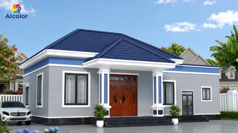 Phối m&agrave;u x&aacute;m kh&oacute;i với xanh dương