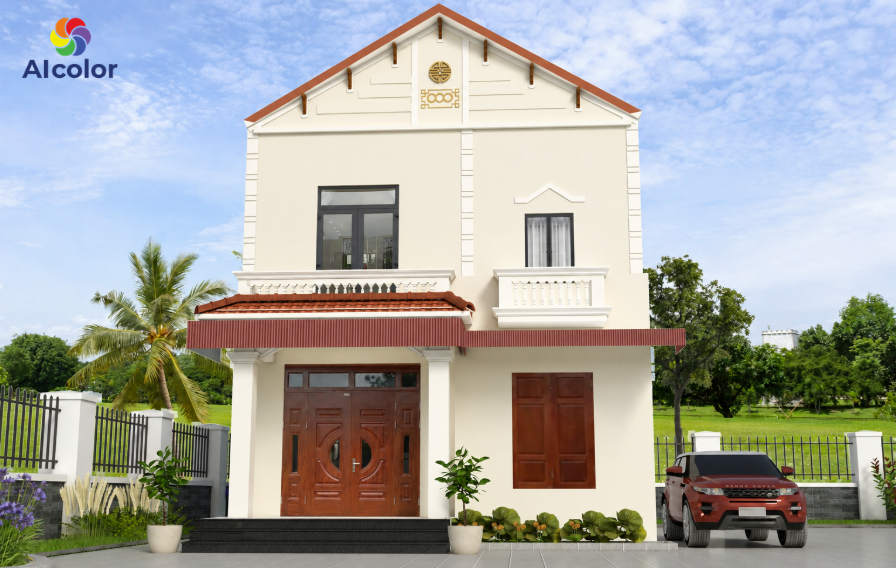 M&agrave;u sơn mặt tiền nh&agrave; m&aacute;i th&aacute;i m&agrave;u trắng sứ